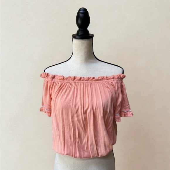 Poof! Tops - Poof! Peach Coral Puff Sleeve Ruffled Blouse
